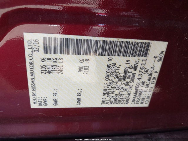 Nissan Maxima 3.5 Sr 2016 1N4AA6AP0GC437611 Image 9