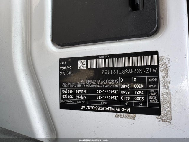 Aukcja sprzedaży 2024 Mercedes-benz Sprinter 2500 High Roof 4-cyl Diesel Ho, vin: W1Z4NGHY8RT191482, numer aukcji: 45124182