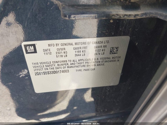2013 Cadillac Xts Premium მანქანა იყიდება აუქციონზე, vin: 2G61S5S33D9174663, აუქციონის ნომერი: 45124187