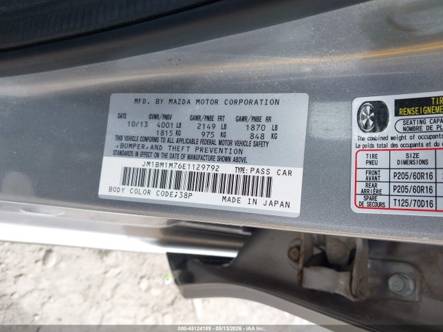 Aukcja sprzedaży 2014 Mazda Mazda3 I Grand Touring, vin: JM1BM1M76E1129792, numer aukcji: 45124189