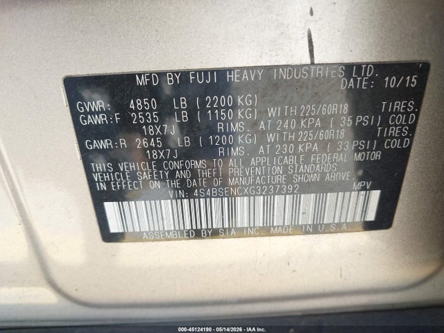 Subaru Outback 3.6r Limited 2016 4S4BSENCXG3237392 Image 9