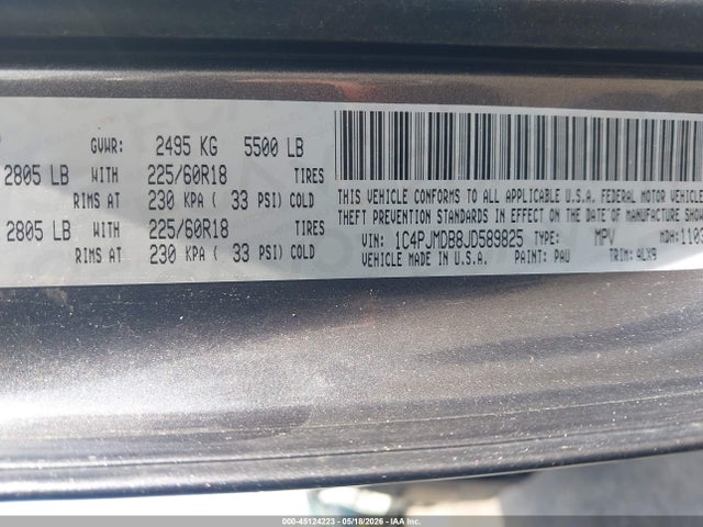 2018 Jeep Cherokee Limited 4x4 მანქანა იყიდება აუქციონზე, vin: 1C4PJMDB8JD589825, აუქციონის ნომერი: 45124223