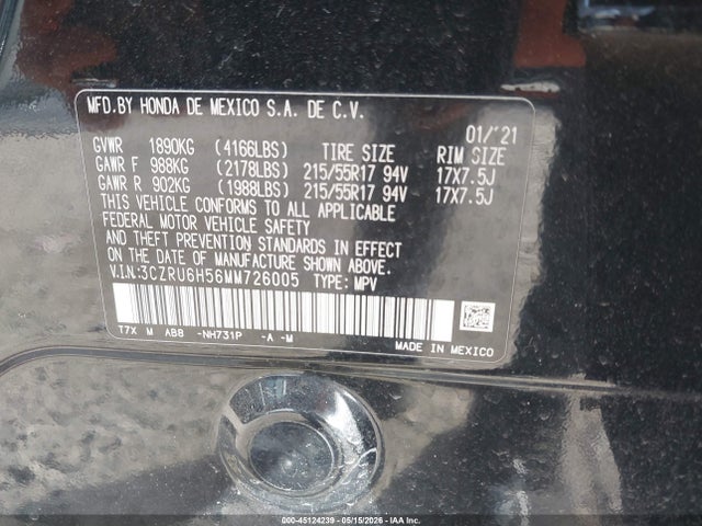 Honda Hr-v Awd Ex 2021 3CZRU6H56MM726005 Image 9