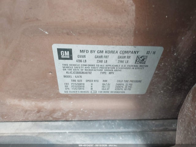 Продаж на аукціоні авто 2016 Buick Encore Leather, vin: KL4CJCSB0GB648702, номер лоту: 45124257