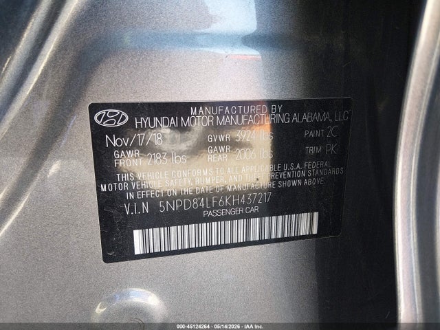 Продажа на аукционе авто 2019 Hyundai Elantra Value Edition, vin: 5NPD84LF6KH437217, номер лота: 45124264