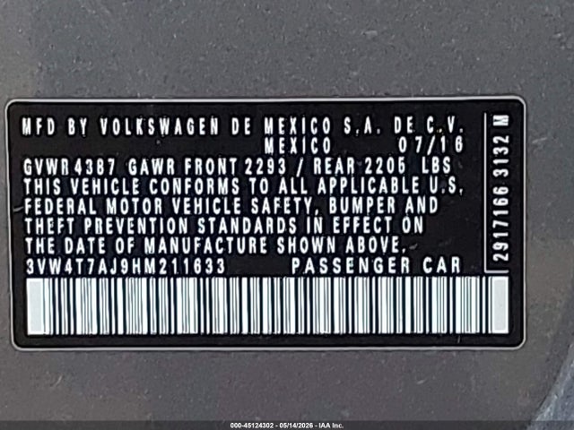 3VW4T7AJ9HM211633 Volkswagen JETTA GLI