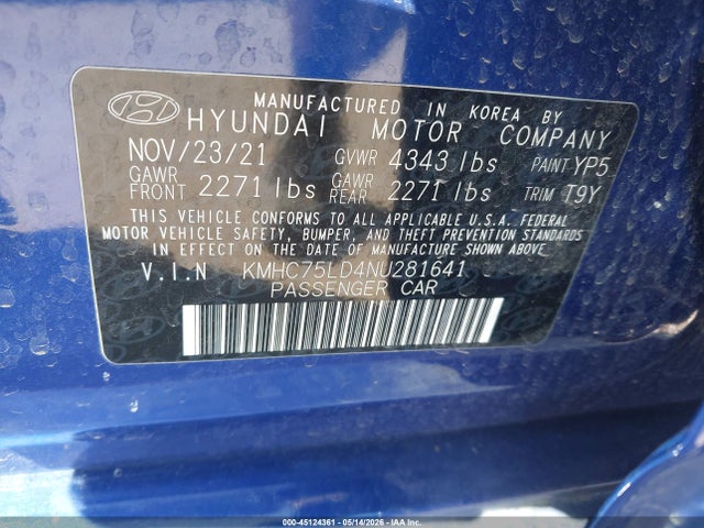 Aukcja sprzedaży 2022 Hyundai Ioniq Plug-in Hybrid Sel, vin: KMHC75LD4NU281641, numer aukcji: 45124361