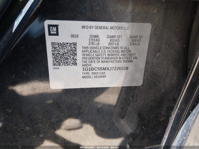 Aukcja sprzedaży 2018 Chevrolet Cruze Ls Auto, vin: 1G1BC5SMXJ7226528, numer aukcji: 45124381