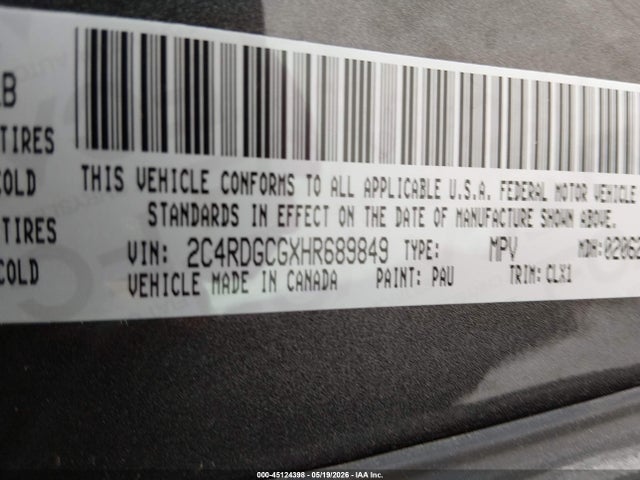 2C4RDGCGXHR689849 Dodge Grand Caravan Sxt