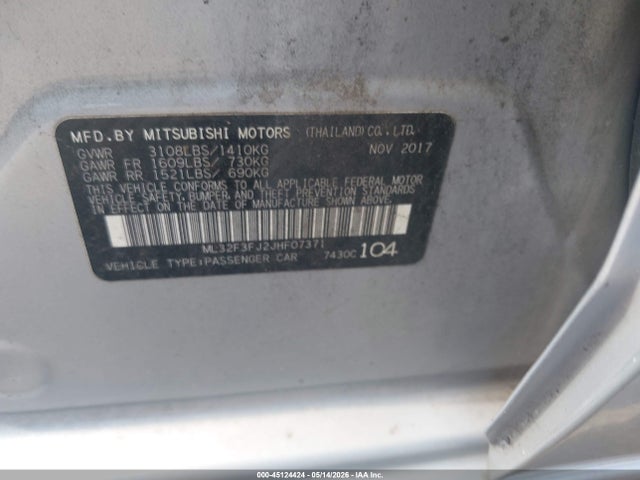 Aukcja sprzedaży 2018 Mitsubishi Mirage G4 Es, vin: ML32F3FJ2JHF07371, numer aukcji: 45124424