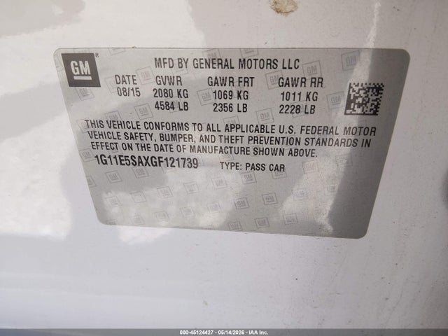 Продажа на аукционе авто 2016 Chevrolet Malibu Limited Ltz, vin: 1G11E5SAXGF121739, номер лота: 45124427