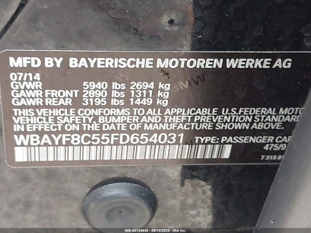 Продажа на аукционе авто 2015 Bmw 750li Xdrive, vin: WBAYF8C55FD654031, номер лота: 45124445