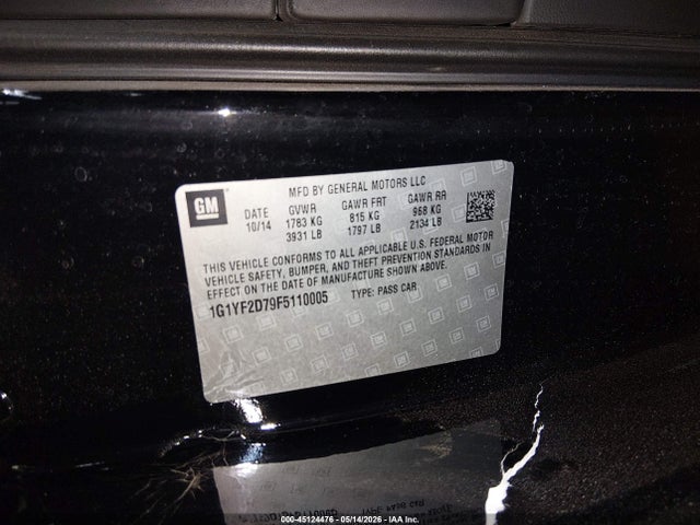 2015 Chevrolet Corvette Stingray მანქანა იყიდება აუქციონზე, vin: 1G1YF2D79F5110005, აუქციონის ნომერი: 45124476