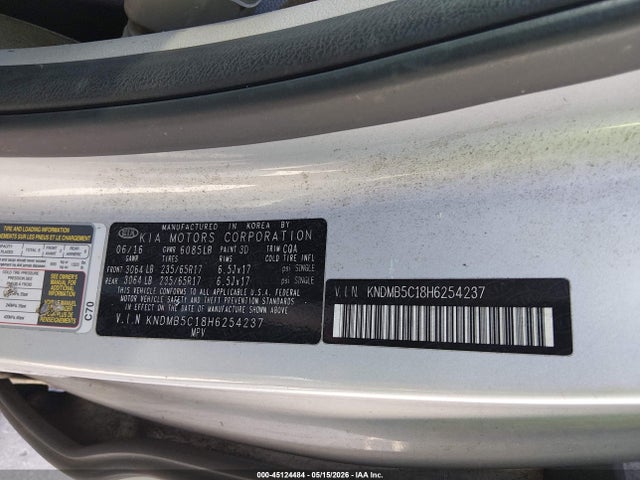 Aukcja sprzedaży 2017 Kia Sedona Lx, vin: KNDMB5C18H6254237, numer aukcji: 45124484