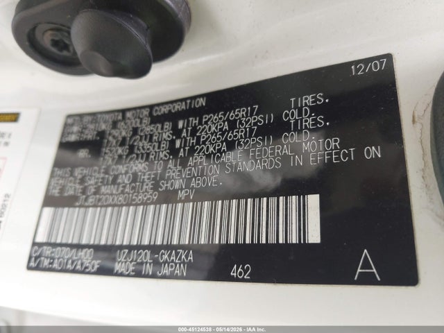 2008 Lexus Gx 470 მანქანა იყიდება აუქციონზე, vin: JTJBT20XX80158959, აუქციონის ნომერი: 45124538
