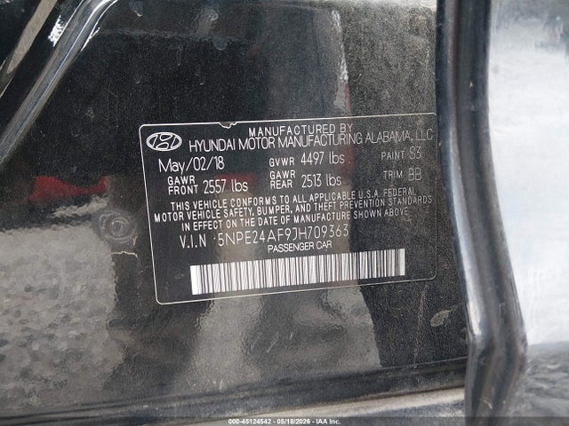 2018 Hyundai Sonata Se მანქანა იყიდება აუქციონზე, vin: 5NPE24AF9JH709363, აუქციონის ნომერი: 45124542
