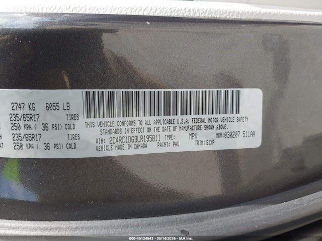 Auction sale of the 2020 Chrysler Voyager Lxi, vin: 2C4RC1DG3LR195811, lot number: 45124543