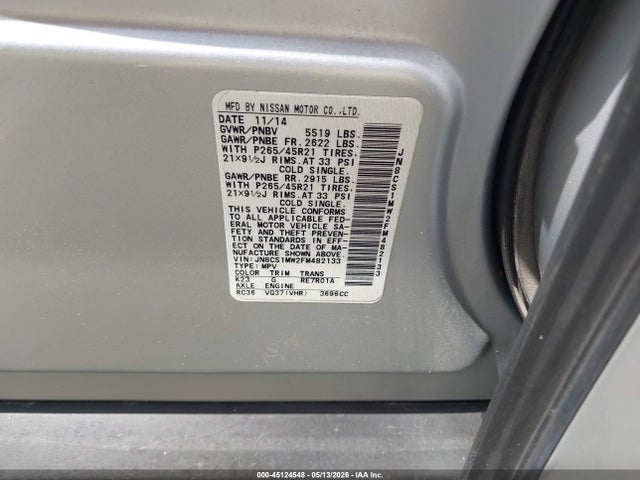 Aukcja sprzedaży 2015 Infiniti Qx70, vin: JN8CS1MW2FM482133, numer aukcji: 45124548
