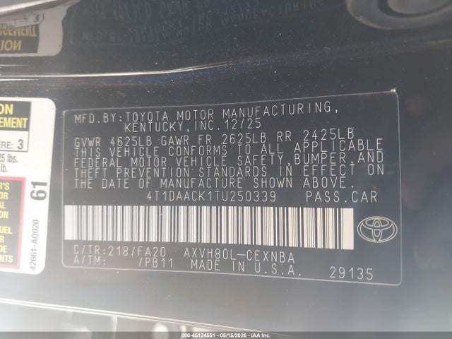 Toyota CAMRY LE 2026 4T1DAACK1TU250339 Image 9