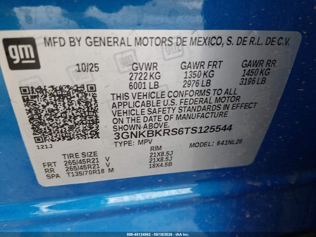 Продажа на аукционе авто 2026 Chevrolet Blazer Rs, vin: 3GNKBKRS6TS125544, номер лота: 45124562