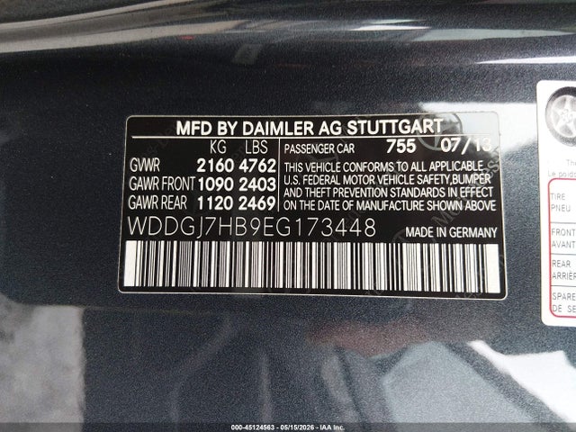 Aukcja sprzedaży 2014 Mercedes-benz C 63 Amg, vin: WDDGJ7HB9EG173448, numer aukcji: 45124563