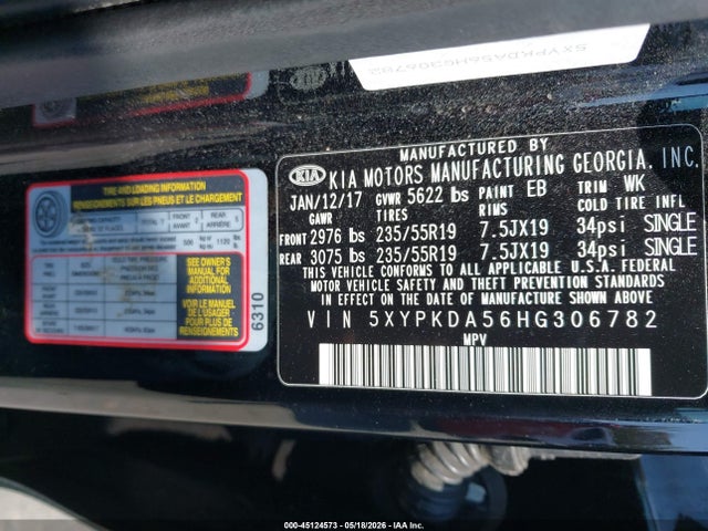 5XYPKDA56HG306782 KIA Sorento 3.3l Sxl