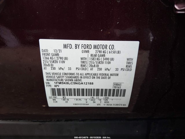 Ford Explorer King Ranch 2022 1FM5K8LC5NGA12188 Image 9