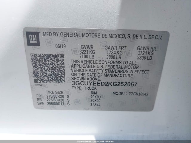Aukcja sprzedaży 2019 Chevrolet Silverado 1500 Rst, vin: 3GCUYEED2KG252057, numer aukcji: 45124601