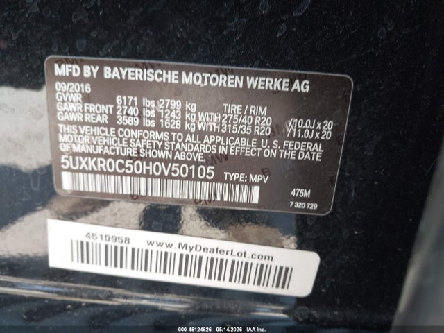 Продаж на аукціоні авто 2017 Bmw X5 Xdrive35i, vin: 5UXKR0C50H0V50105, номер лоту: 45124626