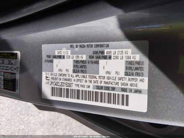 Aukcja sprzedaży 2013 Mazda Mazda5 Touring, vin: JM1CW2CL2D0150887, numer aukcji: 45124645