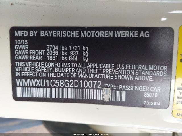 Mini Hardtop Cooper 2016 WMWXU1C58G2D10072 Image 9