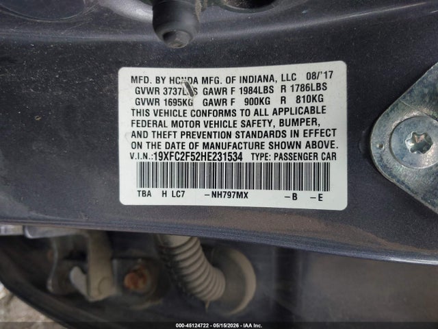 Aukcja sprzedaży 2017 Honda Civic Lx, vin: 19XFC2F52HE231534, numer aukcji: 45124722