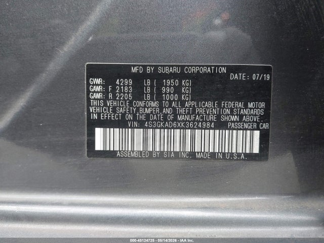 Продаж на аукціоні авто 2019 Subaru Impreza 2.0i Premium, vin: 4S3GKAD6XK3624984, номер лоту: 45124725