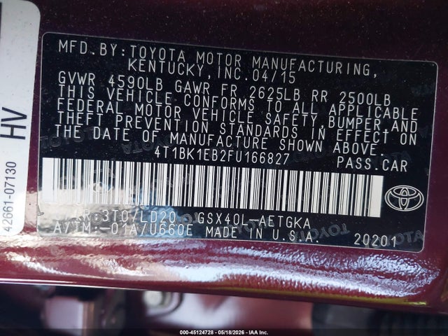 Продаж на аукціоні авто 2015 Toyota Avalon Xle, vin: 4T1BK1EB2FU166827, номер лоту: 45124728