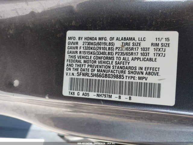 Honda Odyssey Ex-l 2016 5FNRL5H66GB039885 Image 9