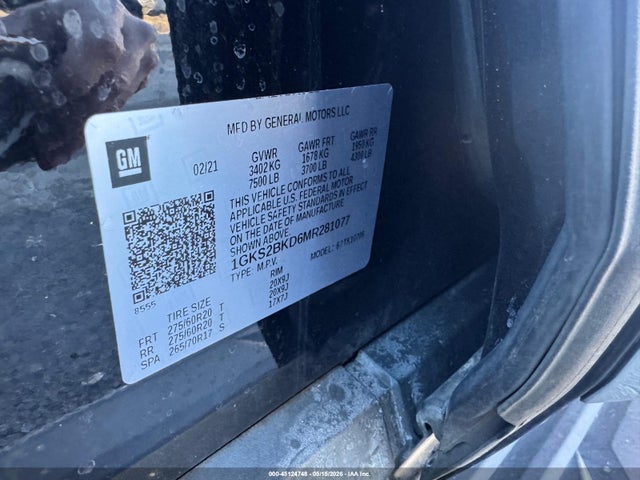 2021 Gmc Yukon 4wd Slt მანქანა იყიდება აუქციონზე, vin: 1GKS2BKD6MR281077, აუქციონის ნომერი: 45124748