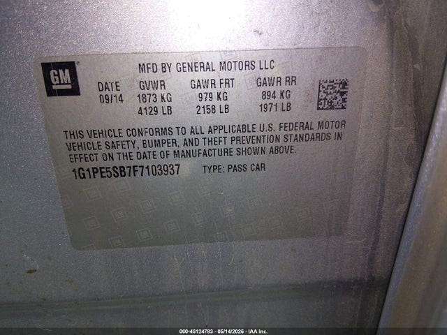 Продаж на аукціоні авто 2015 Chevrolet Cruze 2lt Auto, vin: 1G1PE5SB7F7103937, номер лоту: 45124783