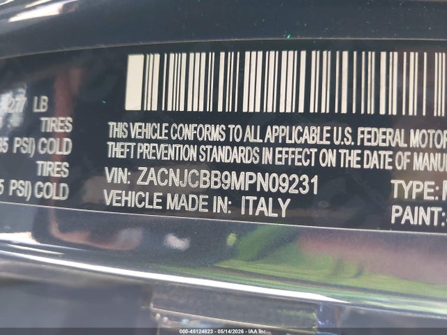 2021 Jeep Renegade Latitude Fwd მანქანა იყიდება აუქციონზე, vin: ZACNJCBB9MPN09231, აუქციონის ნომერი: 45124823
