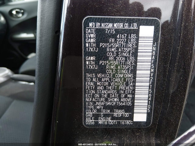 Продаж на аукціоні авто 2015 Nissan Juke Sv, vin: JN8AF5MV2FT564105, номер лоту: 45124833