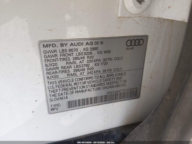 WA1LAAF77HD018319 Audi Q7 3.0t Premium