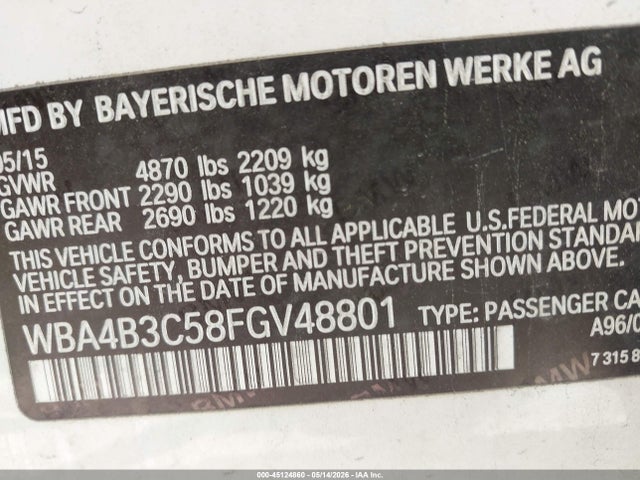 2015 Bmw 435i Gran Coupe Xdrive მანქანა იყიდება აუქციონზე, vin: WBA4B3C58FGV48801, აუქციონის ნომერი: 45124860