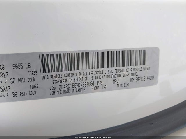 Aukcja sprzedaży 2019 Chrysler Pacifica Touring L, vin: 2C4RC1BG7KR523684, numer aukcji: 45124876