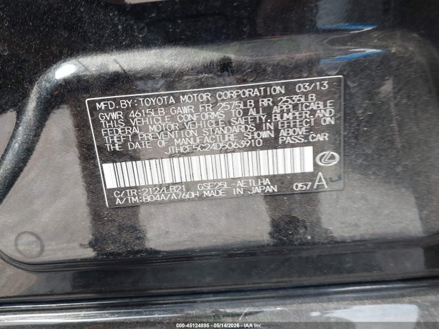 Aukcja sprzedaży 2013 Lexus Is 250, vin: JTHCF5C24D5063910, numer aukcji: 45124895