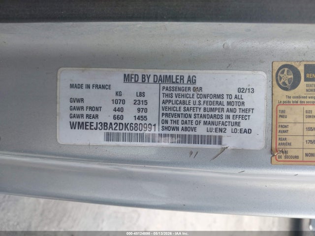 Aukcja sprzedaży 2013 Smart Fortwo Passion, vin: WMEEJ3BA2DK680991, numer aukcji: 45124898
