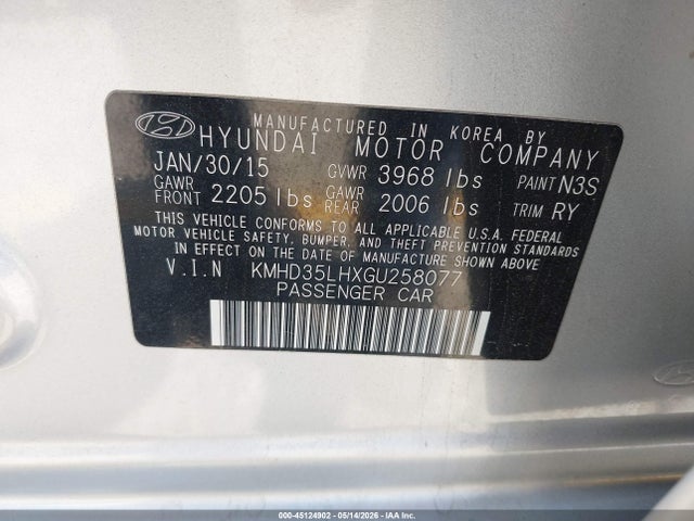Aukcja sprzedaży 2016 Hyundai Elantra Gt, vin: KMHD35LHXGU258077, numer aukcji: 45124902