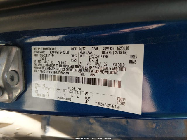 Ford ESCAPE S 2017 1FMCU0F71HUD66149 Image 9