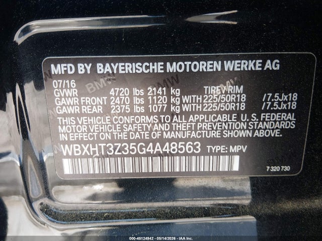 Aukcja sprzedaży 2016 Bmw X1 Xdrive28i, vin: WBXHT3Z35G4A48563, numer aukcji: 45124942