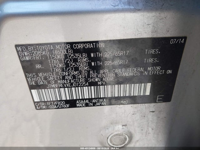 JTMBFREVXEJ012254 Toyota RAV4 LE
