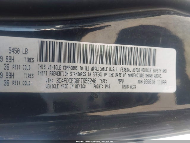 Продаж на аукціоні авто 2015 Dodge Journey R/t, vin: 3C4PDCEG8FT655240, номер лоту: 45124968