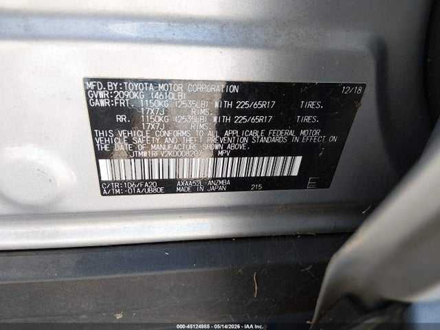 Aukcja sprzedaży 2019 Toyota Rav4 Xle, vin: JTMW1RFV2KD008207, numer aukcji: 45124985